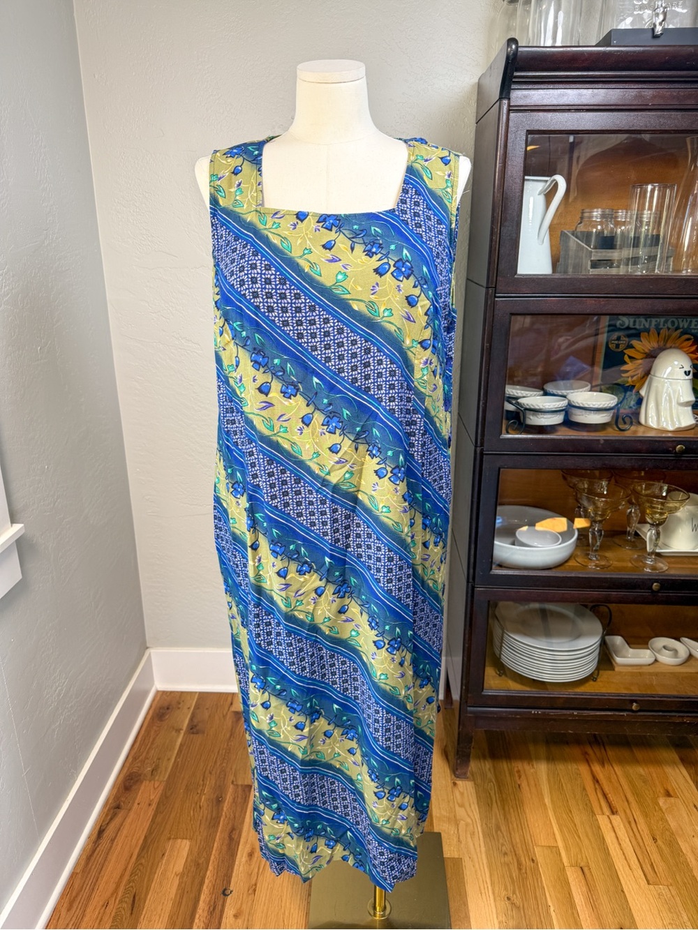 Vintage 90s Studio Ease 100% Rayon Floral Loose Maxi Dress Plus Size 20W